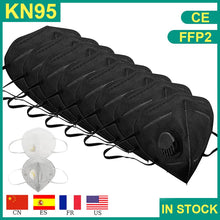 Load image into Gallery viewer, Black KN95 Mask Mouth Caps FFp3 Face Mask Cotton Mouth Masks Valved KN95 Dust Protective FFP2 Masks 6 Layer Face Mascarillas